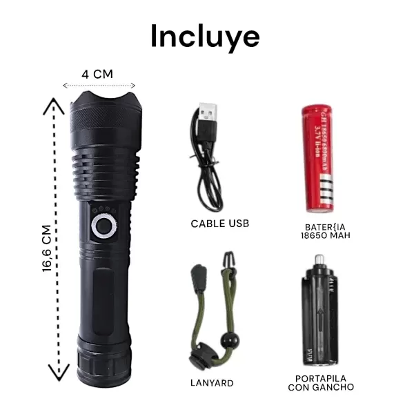 Linterna Led de metal recargable P50 - Imagen 6