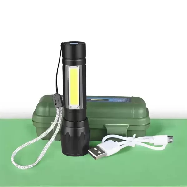 Mini Linterna Recargable Aluminio Zoom Led Xpe + Cob - Imagen 2