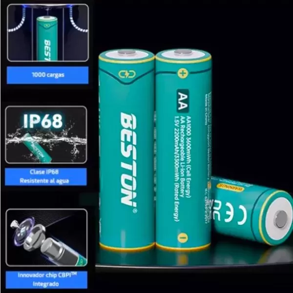 Pila AA Beston Recargable LI ON Resistente al agua 1.5v - Imagen 4